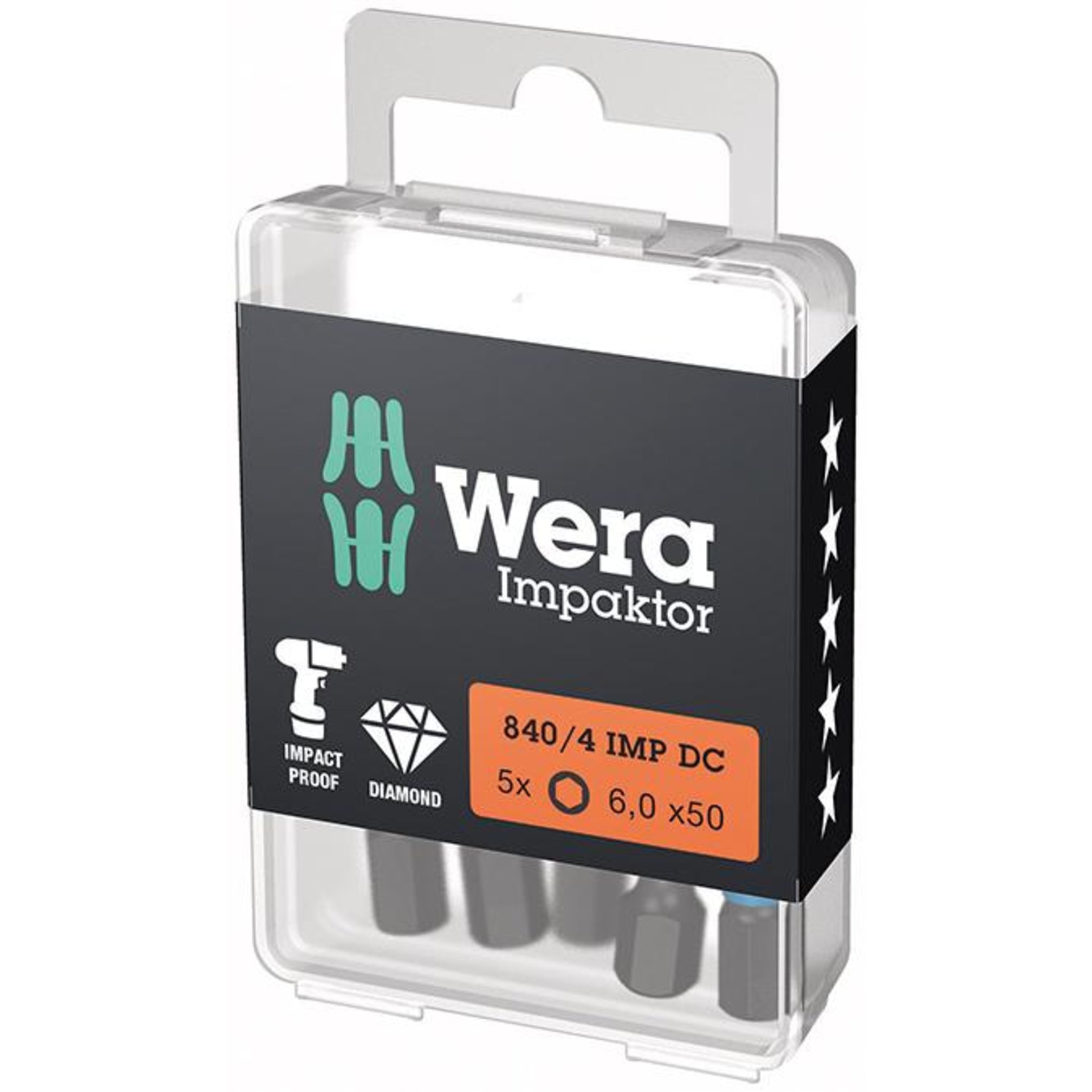 Bit Impaktor 1/4" DIN 3126 E6,3 Innensechskant 6x50mm 5er Pack Wera