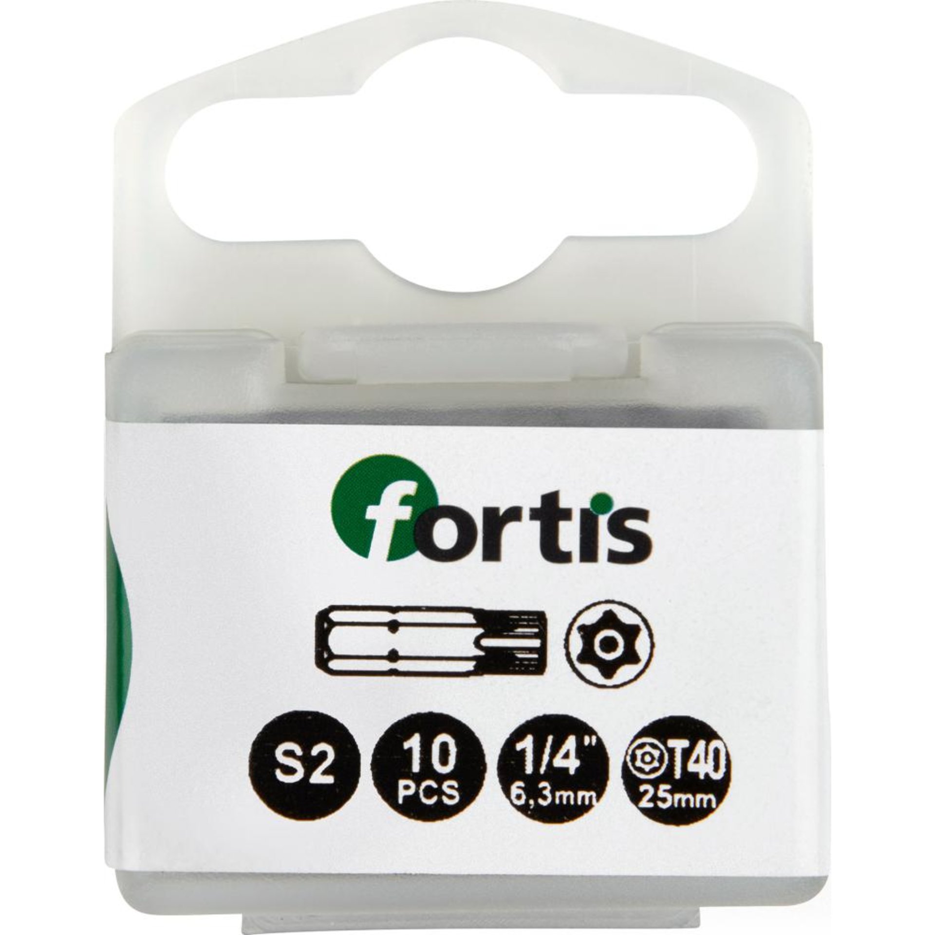Bit zähhart 1/4" DIN3126 C6,3 T40x25mm mit Bohrung 10er Pack FORTIS