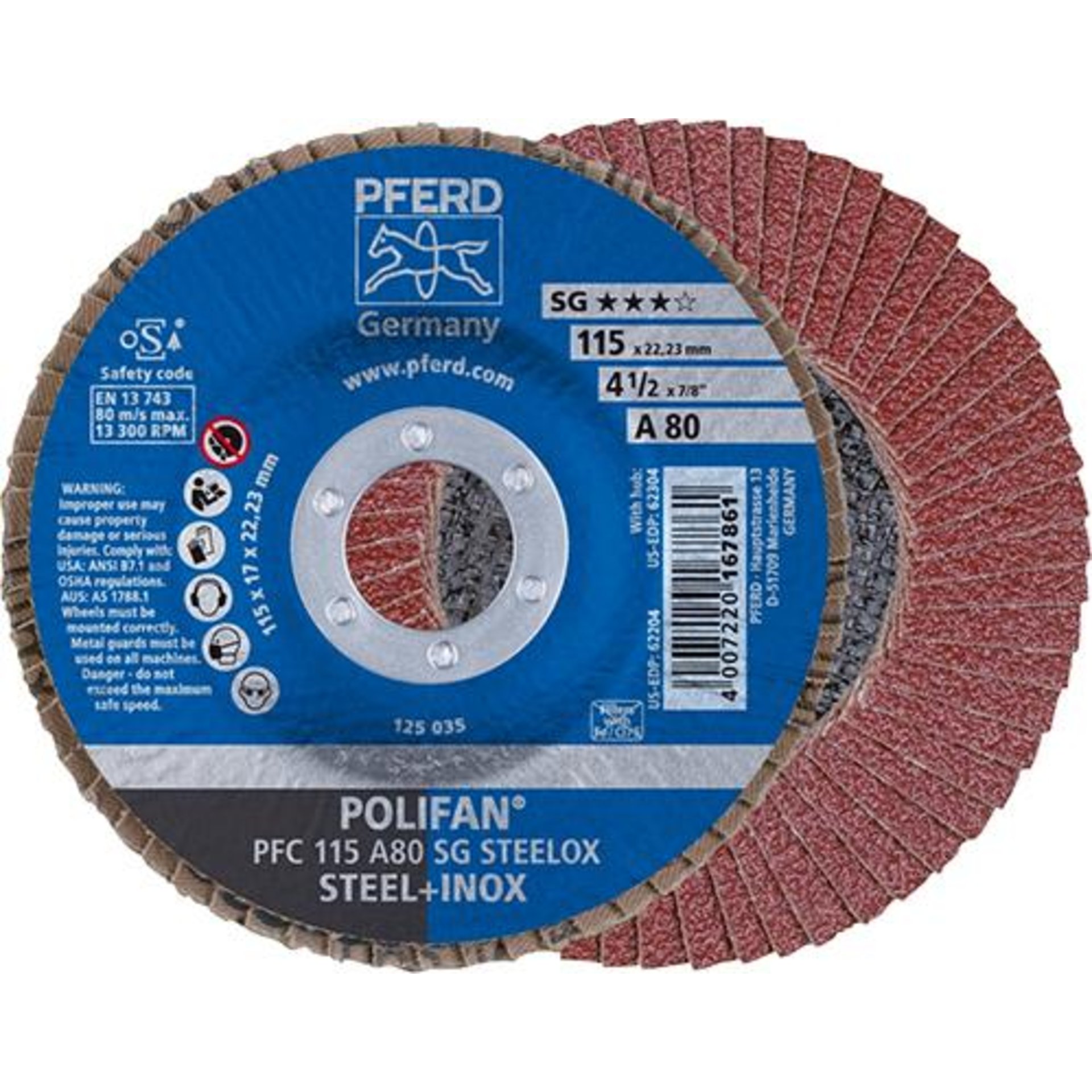 Fächerschleifscheibe A 80SG gewölbt 115mm K80 Pferd