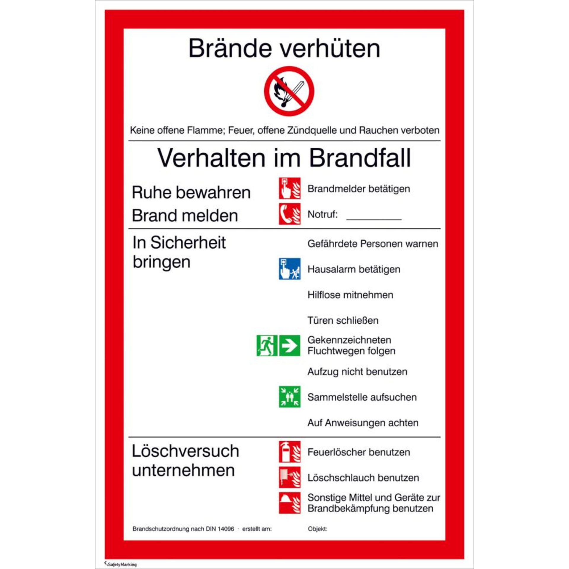 Verbotsschild Folie B200xH300 mm Brandschutzverordnung universal