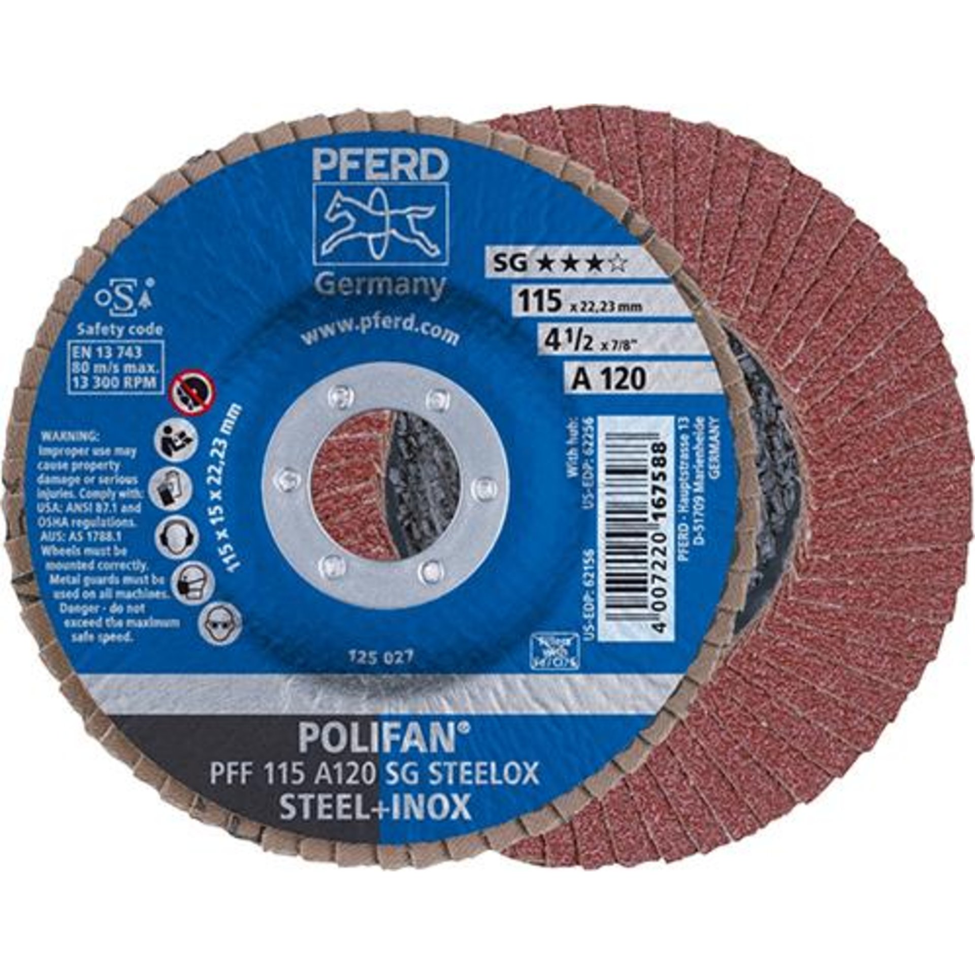 Fächerschleifscheibe A120SG gerade 115mm K120 Pferd