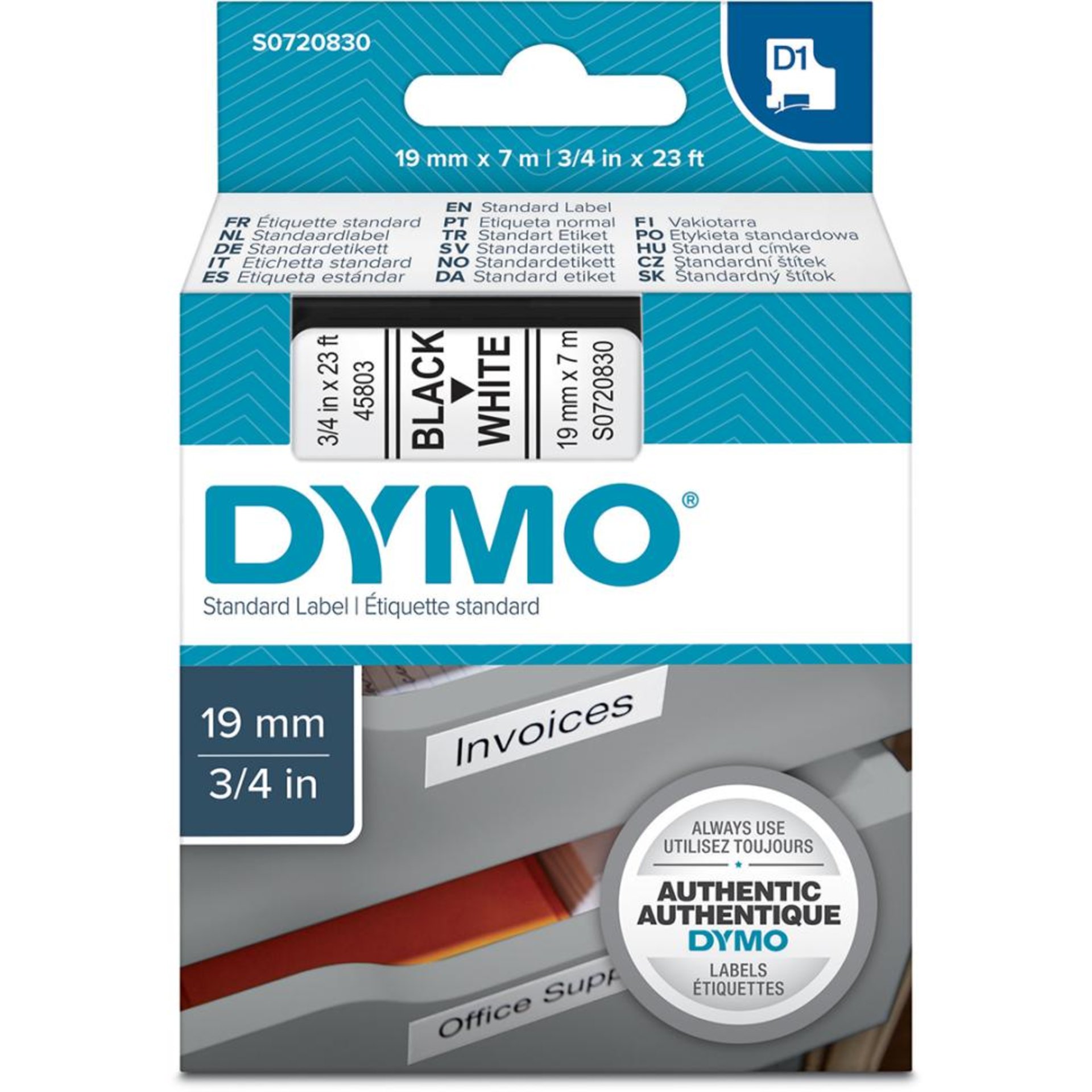 Schriftband D1 45803 schwarz/weiß 19mmx7m DYMO