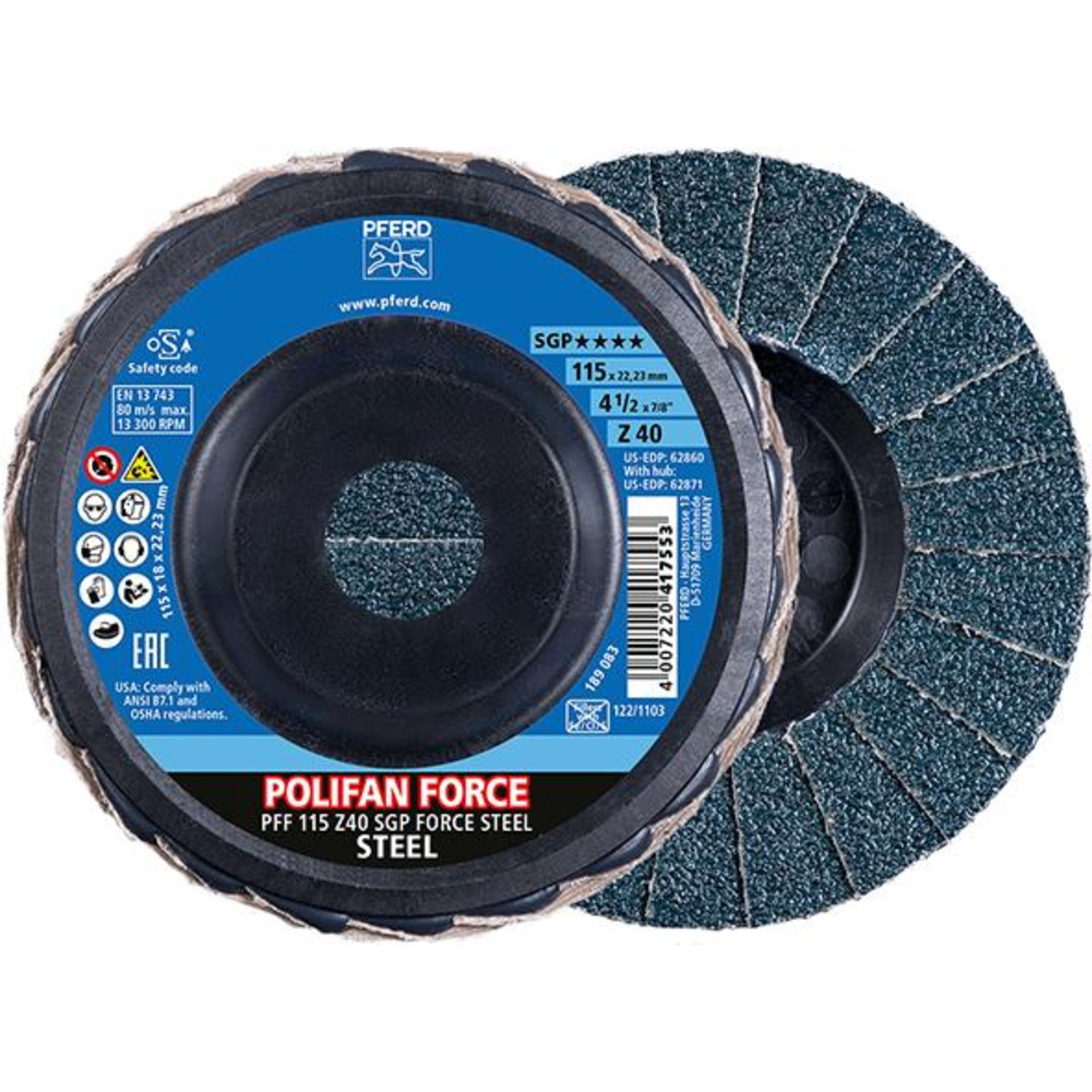 Fächerschleifscheibe FORCE SGP STEEL 115 mm Z 40 Pferd
