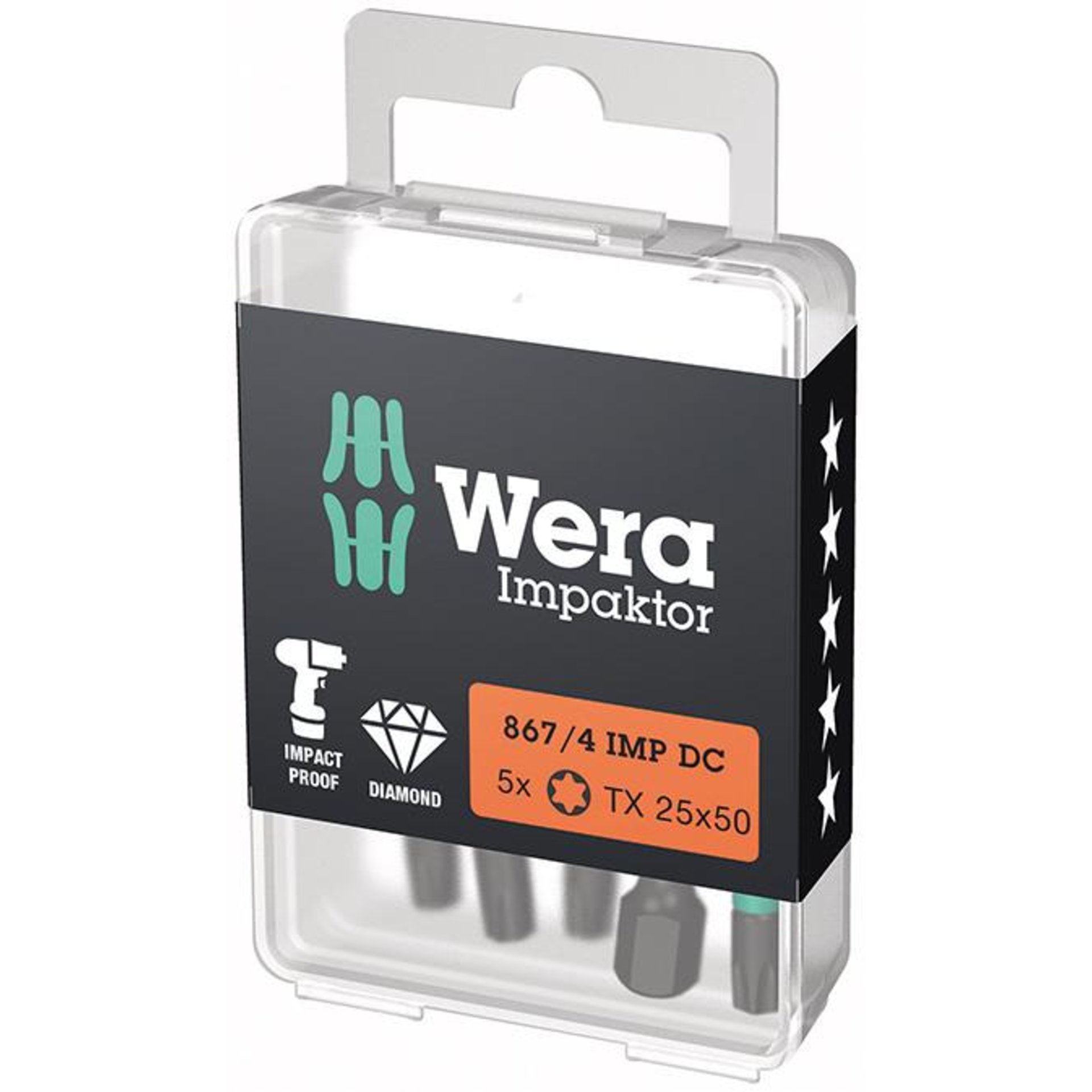 Bit Impaktor 1/4" DIN 3126 E6,3 T25x50mm 5er Pack Wera