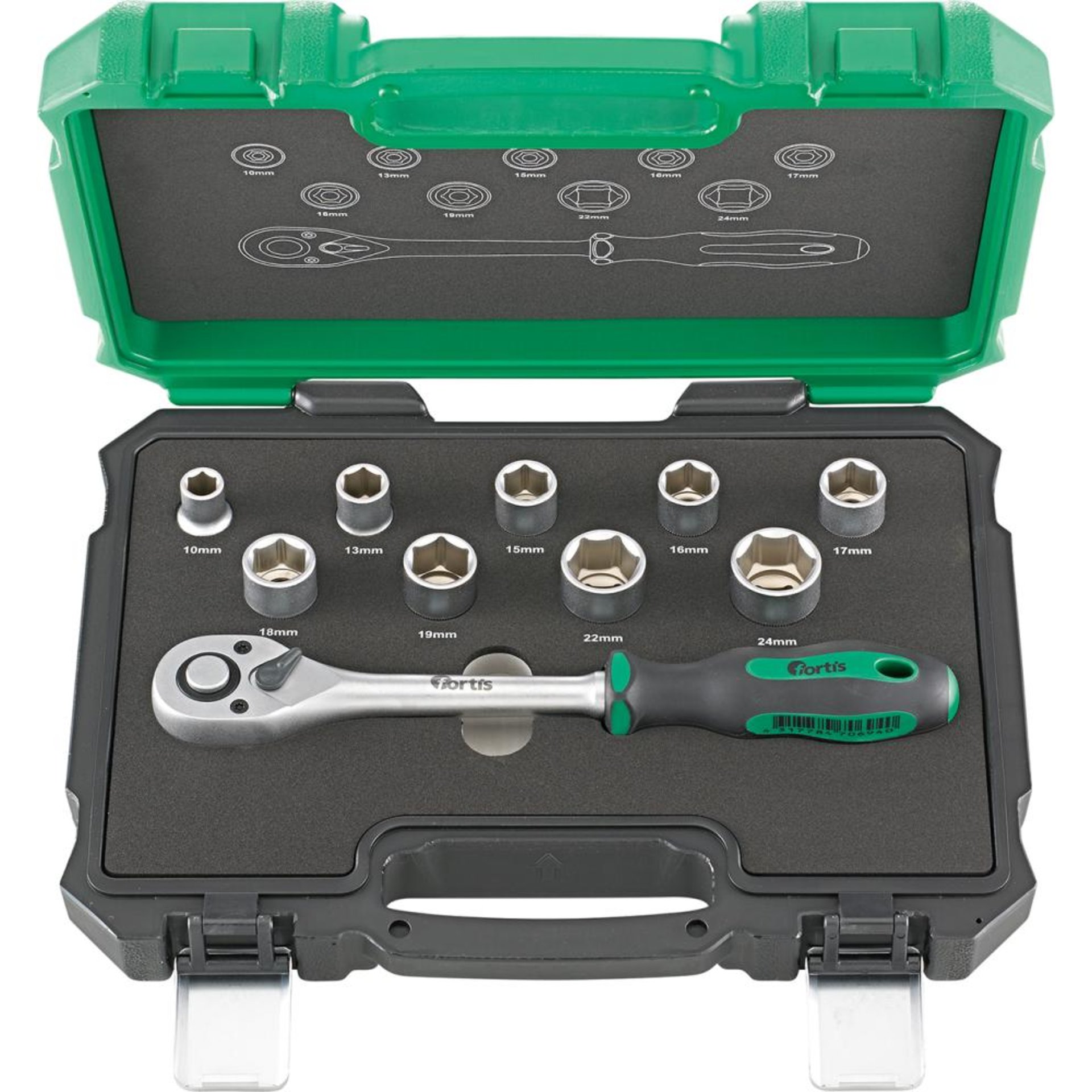 Steckschlüssel-Garnitur 1/2" 10-teilig FORTIS