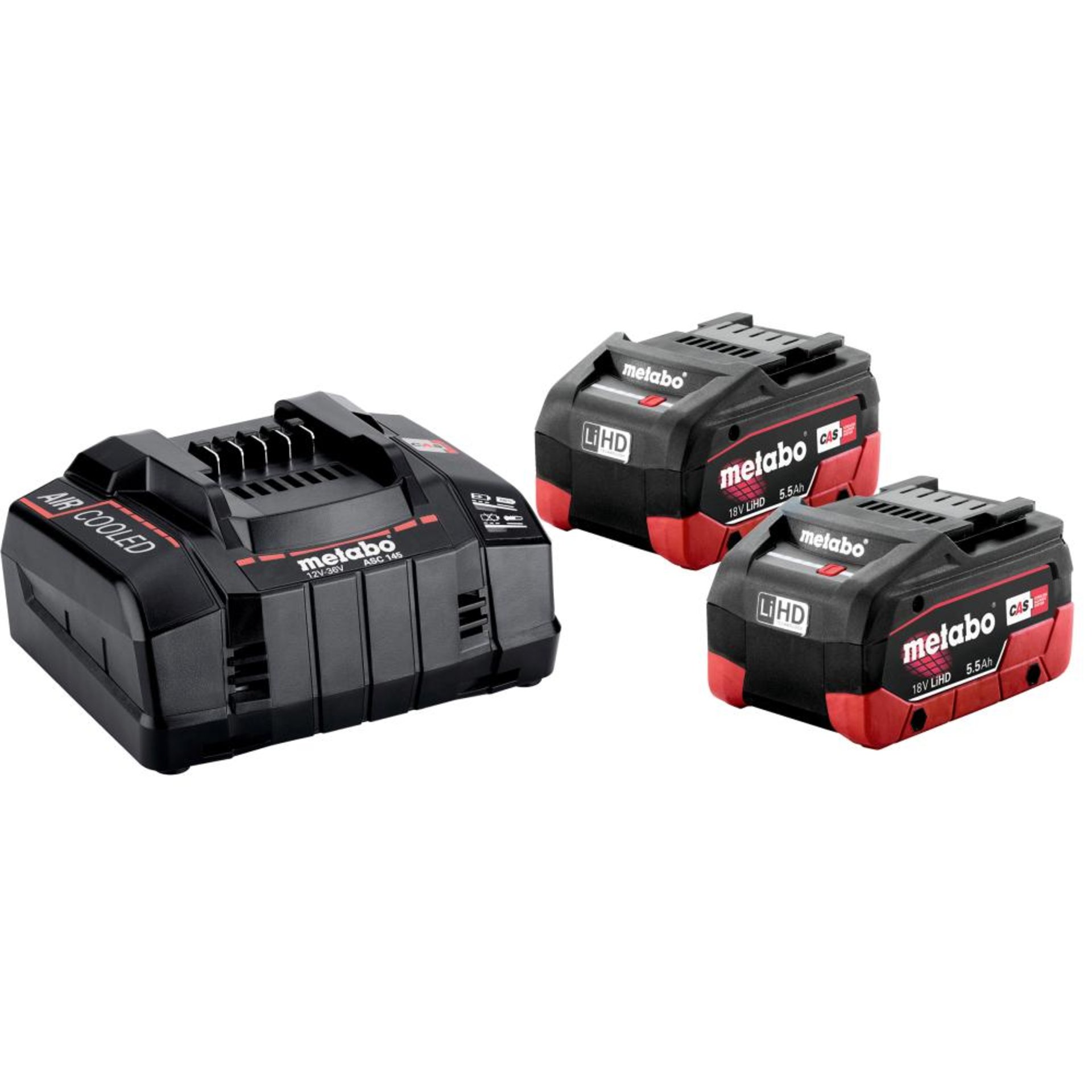 Akku-Starter Set LiHD 18,0 V 2 x 5,5 Ah Metabo Ladegerät ASC 145 metaBOX