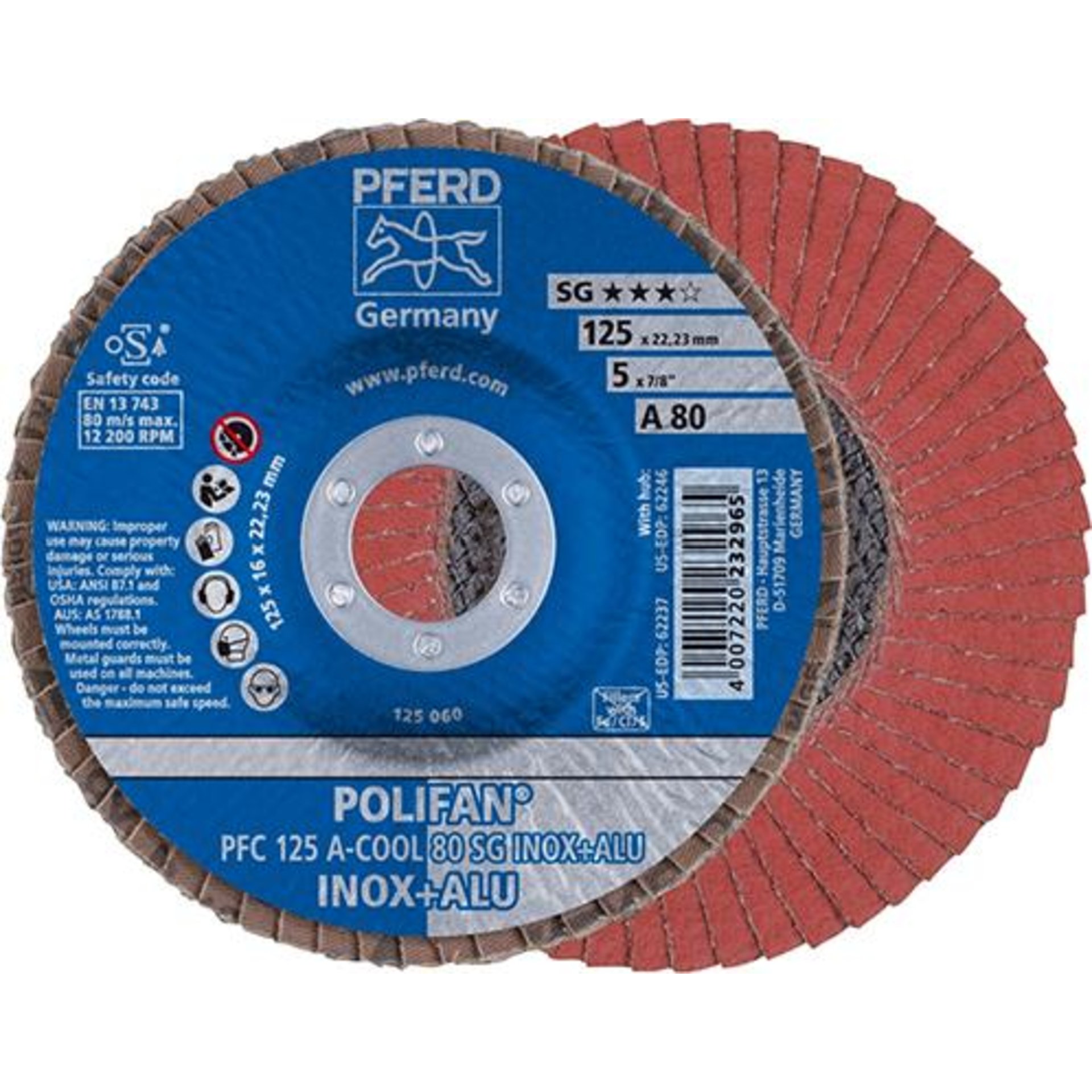 Fächerschleifscheibe A-COOL SG gewölbt 125mm K80 Pferd