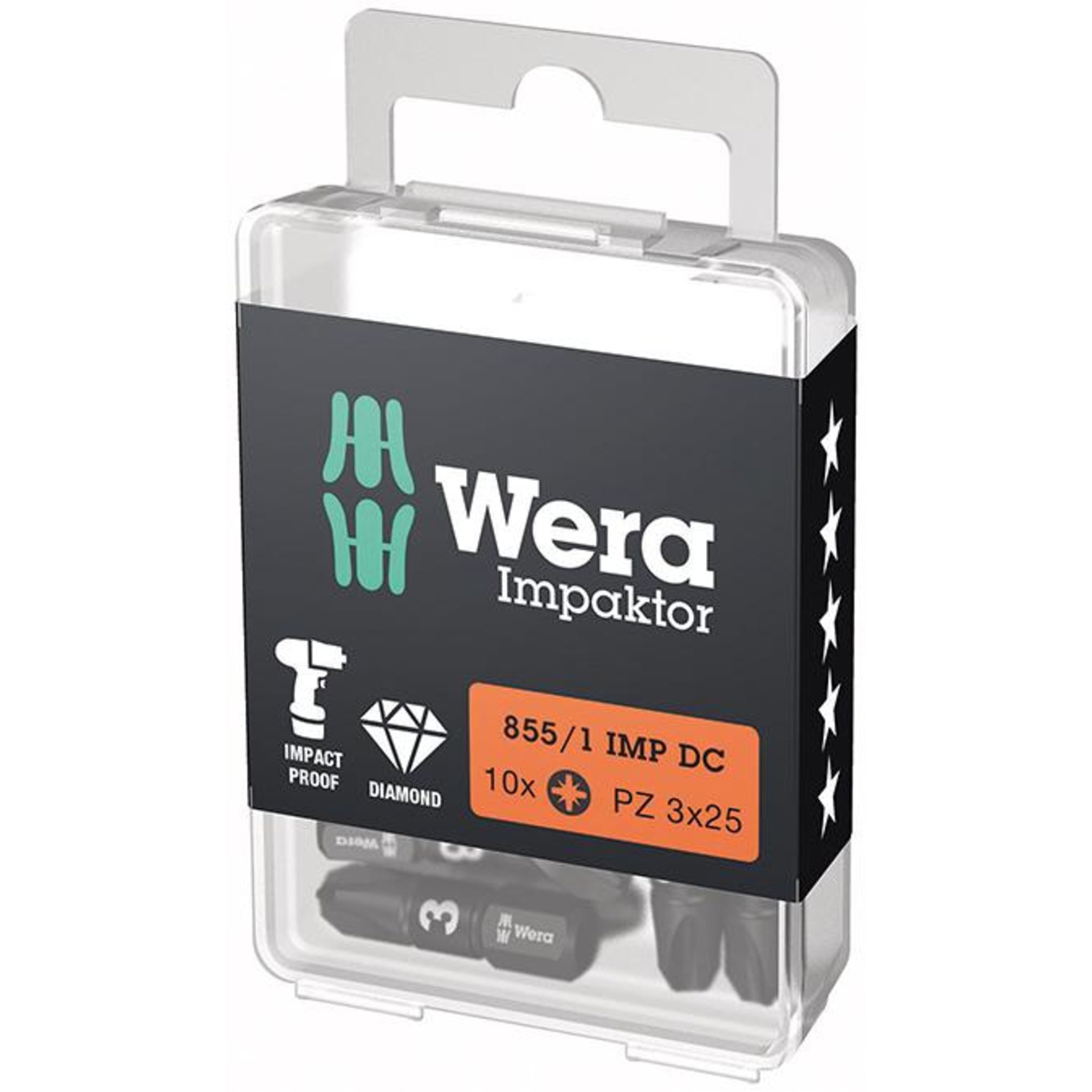 Bit Impaktor 1/4" DIN 3126 C6,3 PZ3x25mm 10er Pack Wera