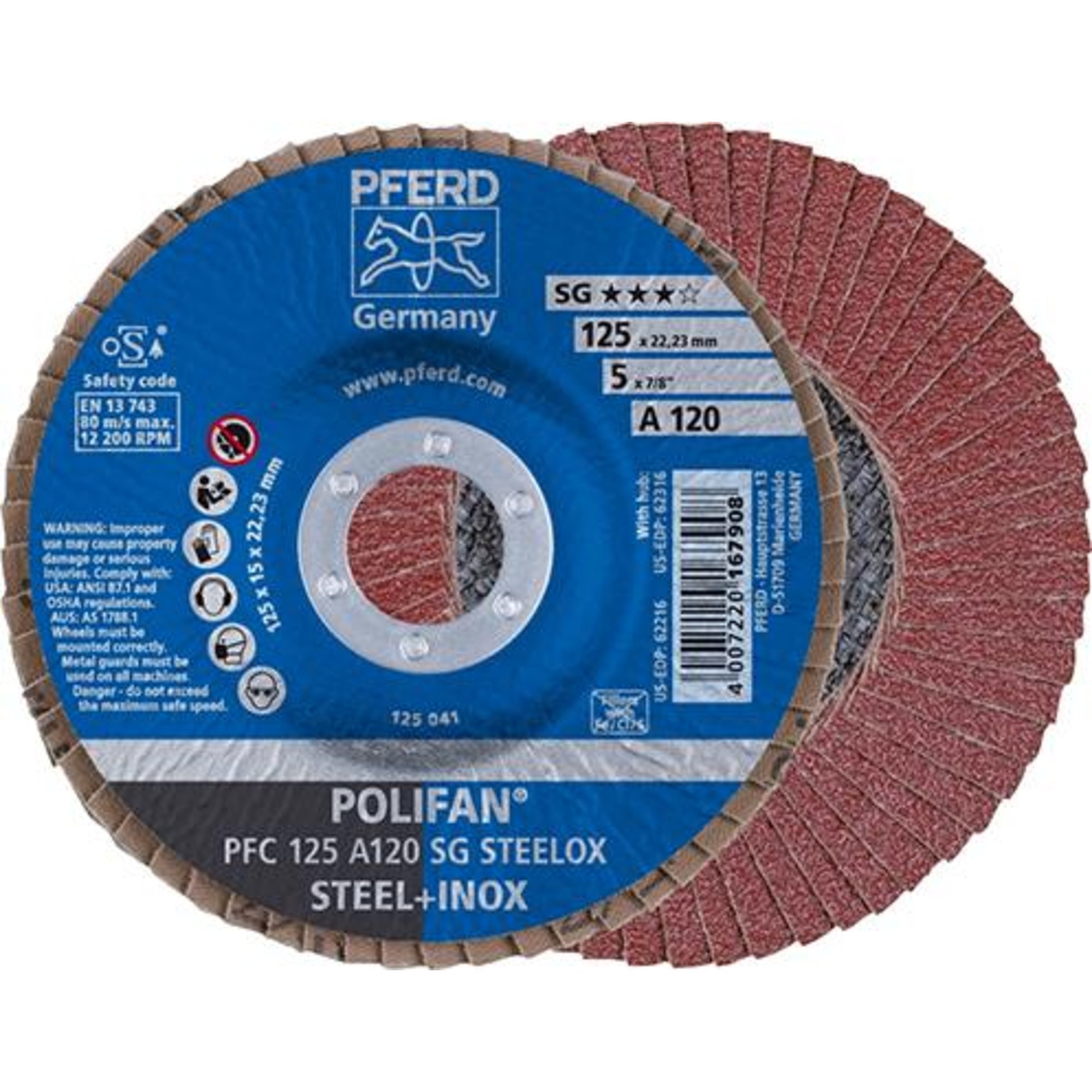 Fächerschleifscheibe A120SG gewölbt 125mm K120Pferd