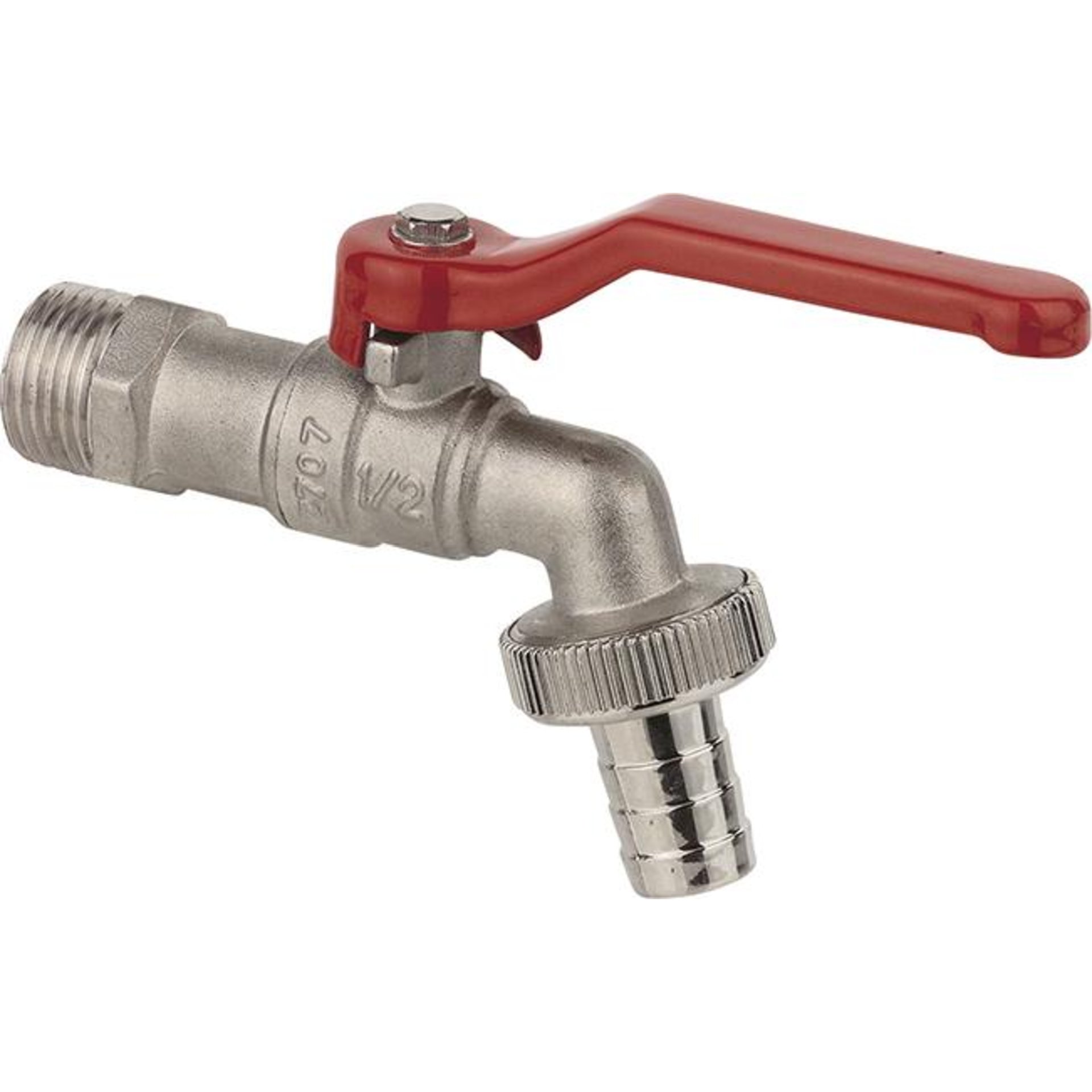 MS Kugel-Auslaufhahn, ve vernickelt, 1/2"AG x 3/4"AG x 1/2"T