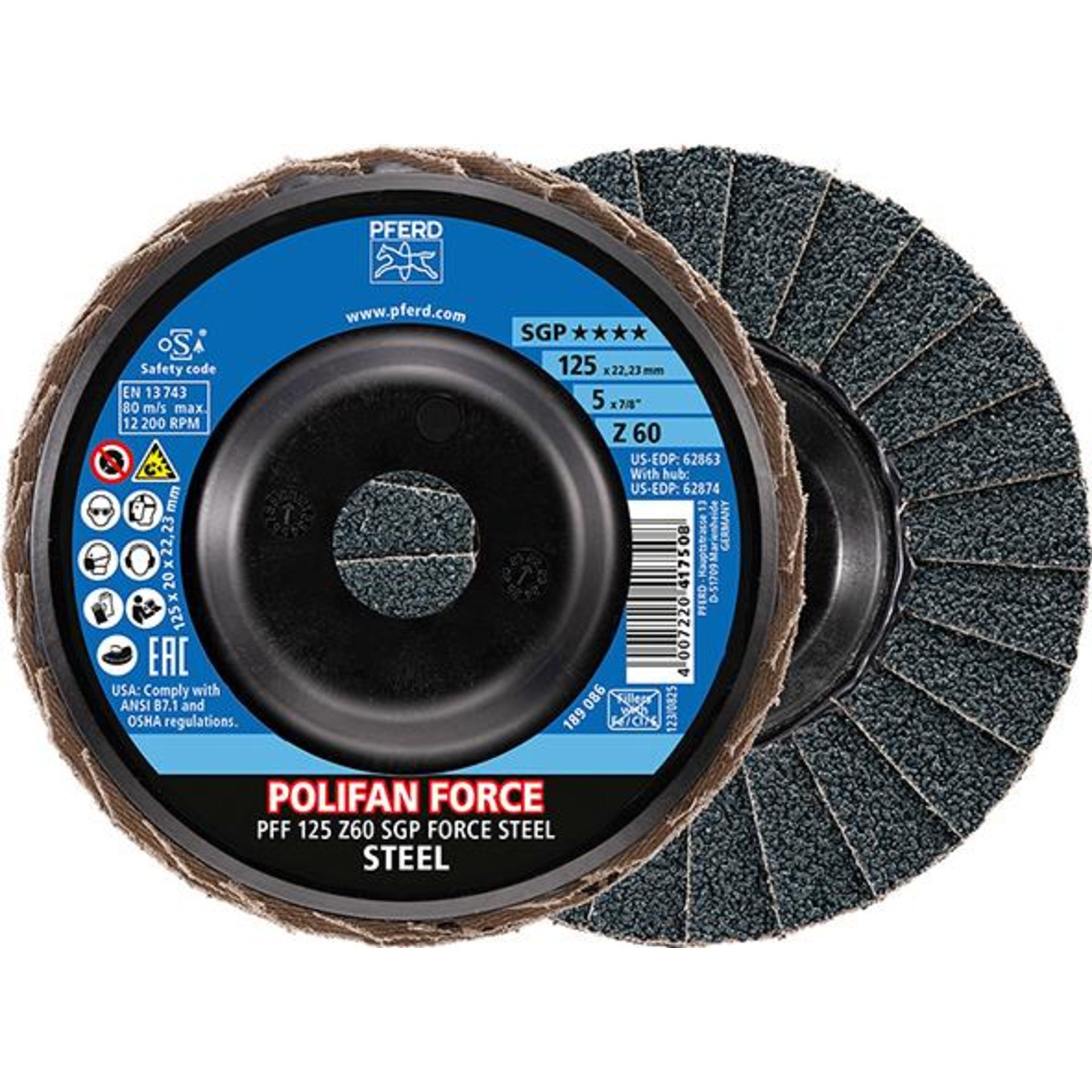 Fächerschleifscheibe FORCE SGP STEEL 125 mm Z 60 Pferd