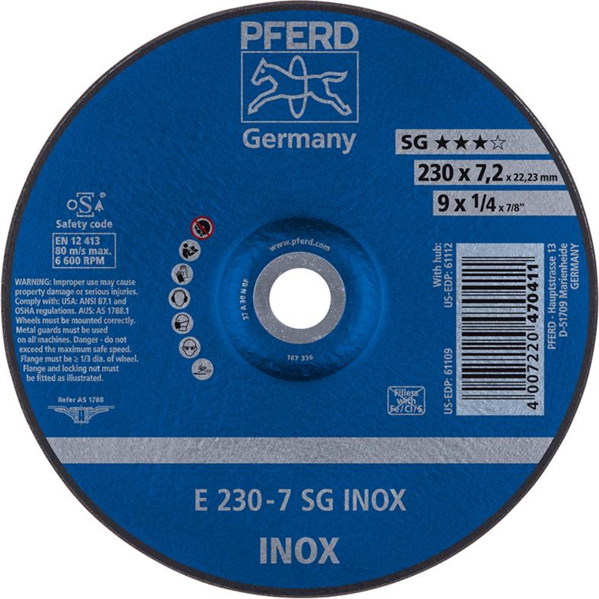 Schruppscheibe gekröpft für V2A A30NSG 115x7,2mm PFERD