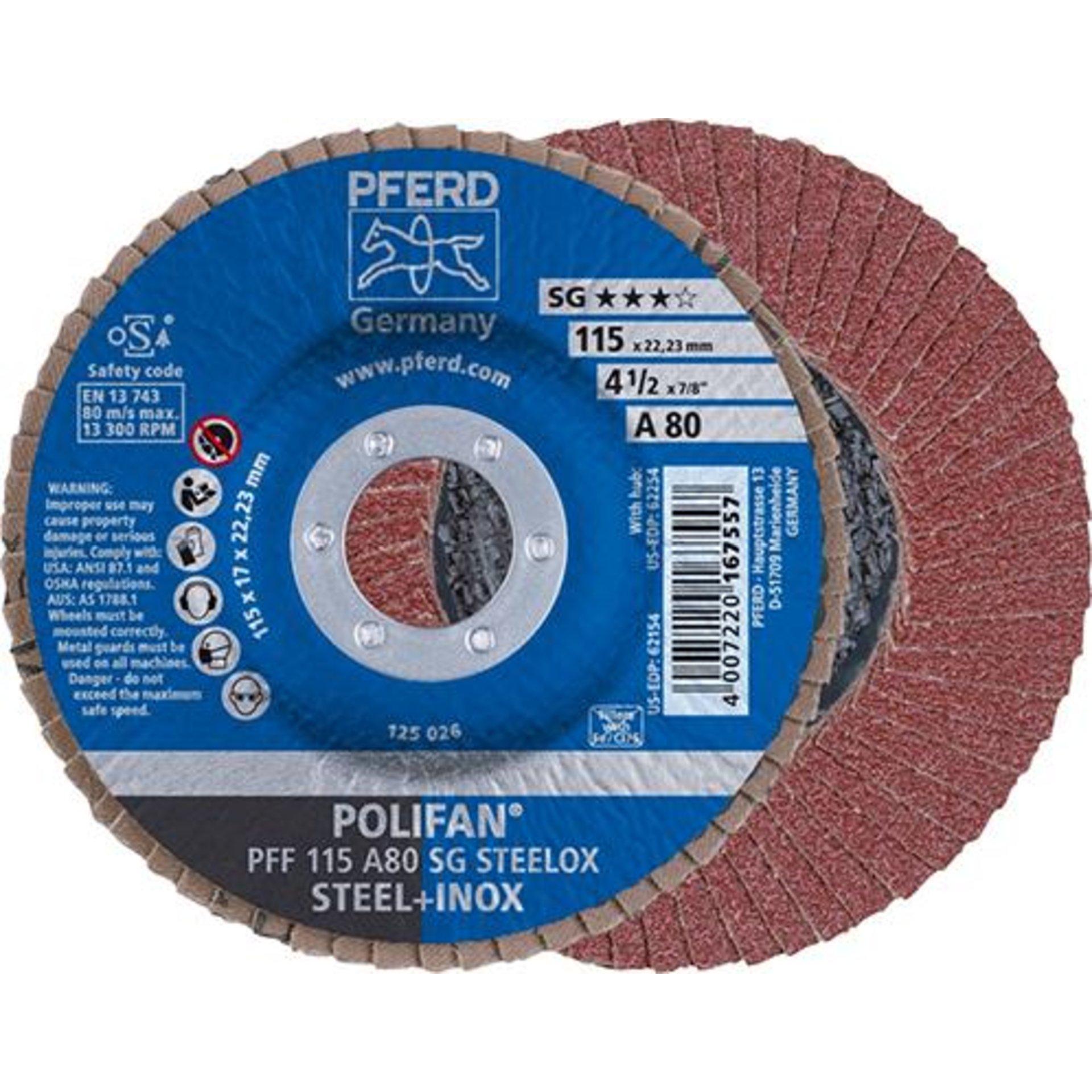 Fächerschleifscheibe A 80SG gerade 115mm K80 Pferd