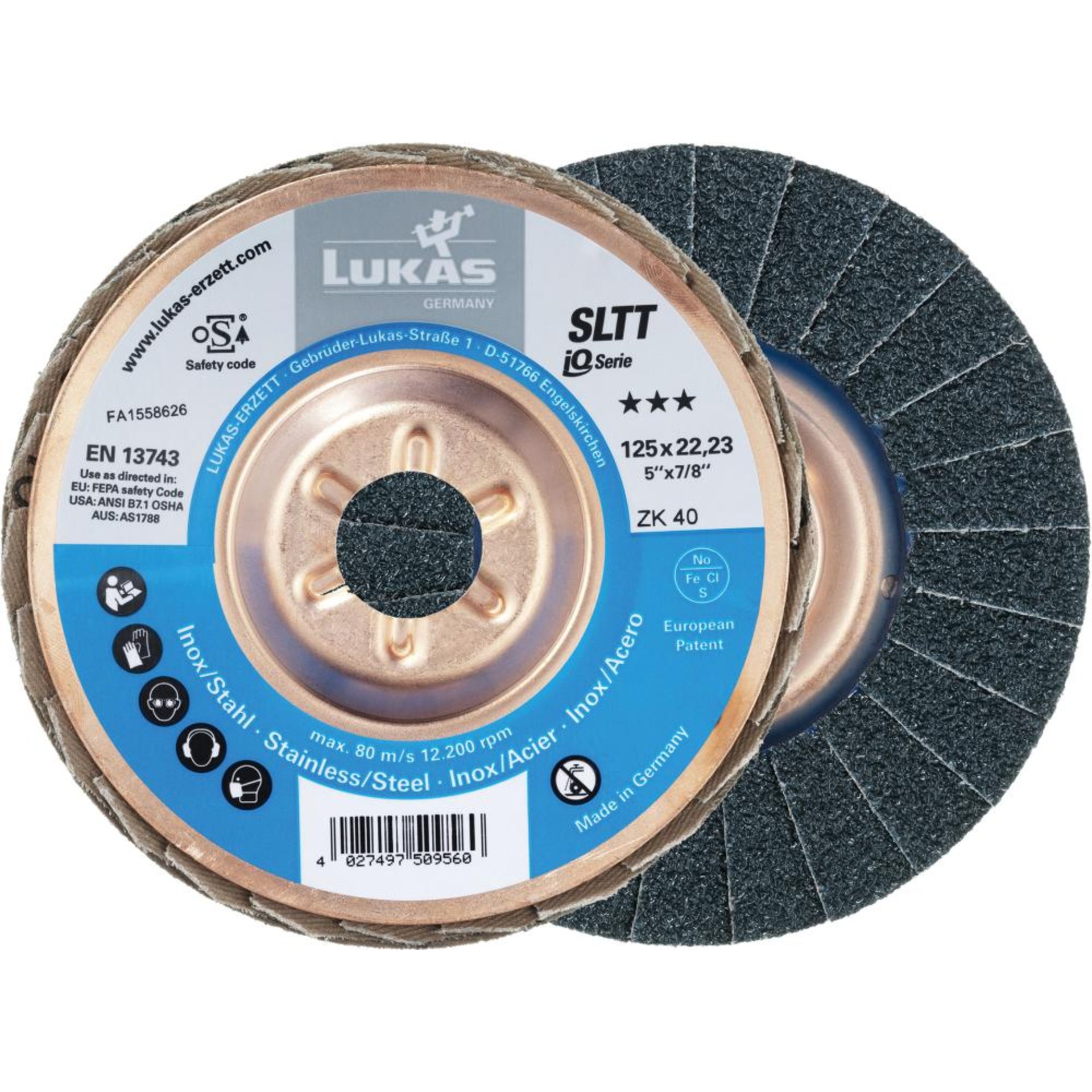 Fächerschleifscheibe SLTTStahl 125mm ZK 40 Lukas-Erzett