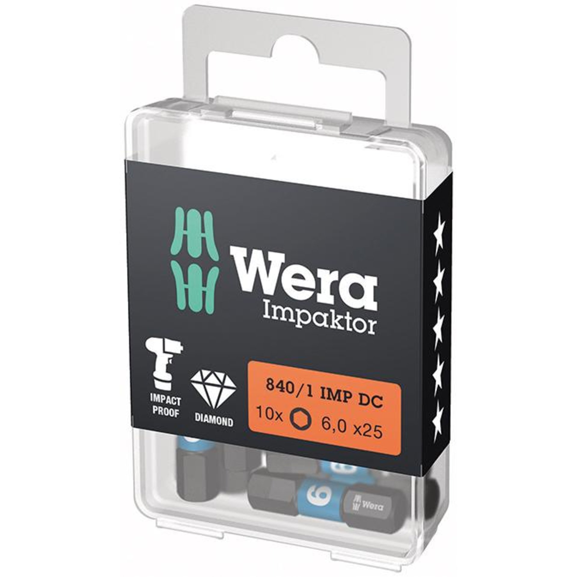 Bit Impaktor 1/4" DIN 3126 C6,3 Innensechskant 6x25mm 10er Pack Wera