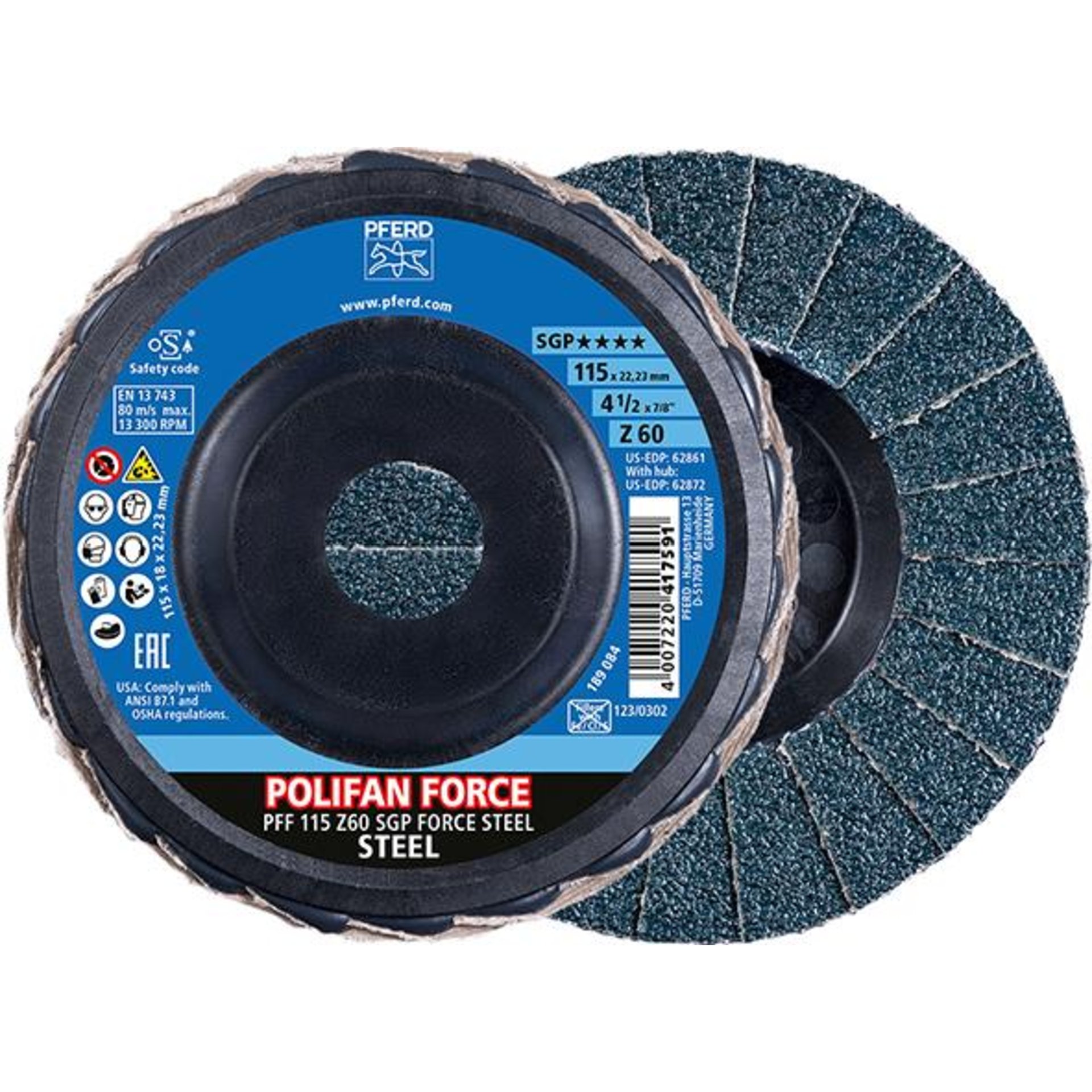 Fächerschleifscheibe FORCE SGP STEEL 115 mm Z 60 Pferd