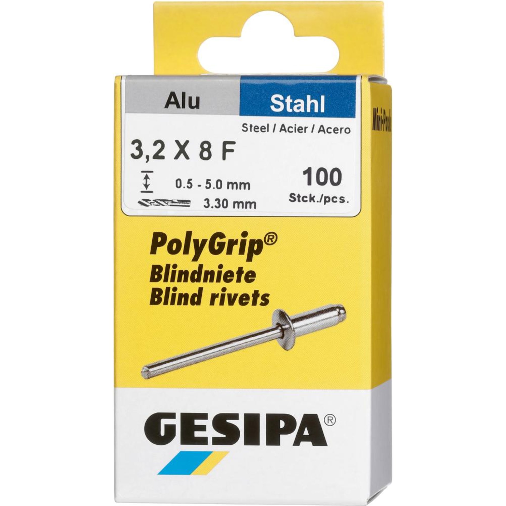Blindniet, Mini-Pack, PolyGrip® Alu/Stahl, Standard, Flachrundkopf