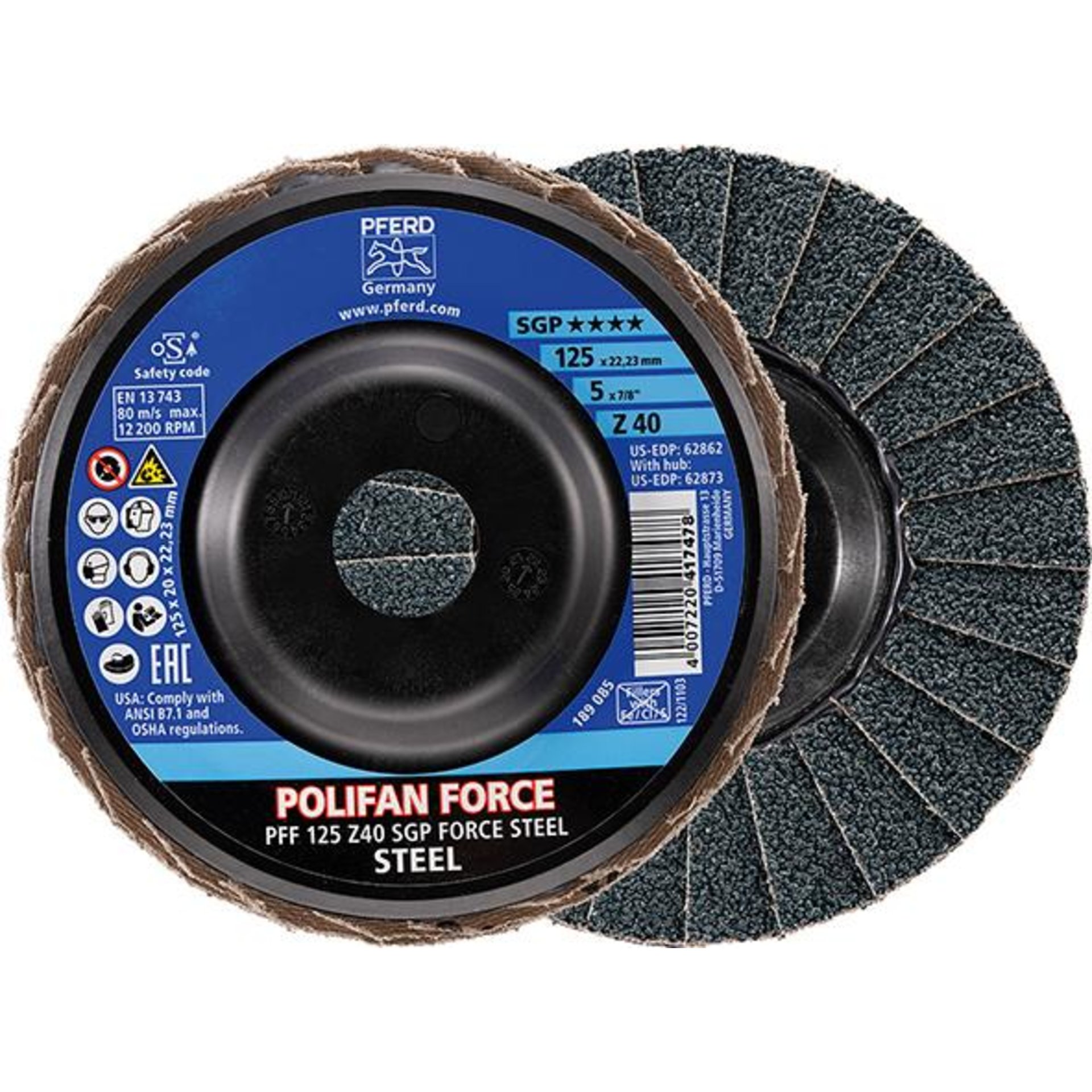 Fächerschleifscheibe FORCE SGP STEEL 125 mm Z 40 Pferd