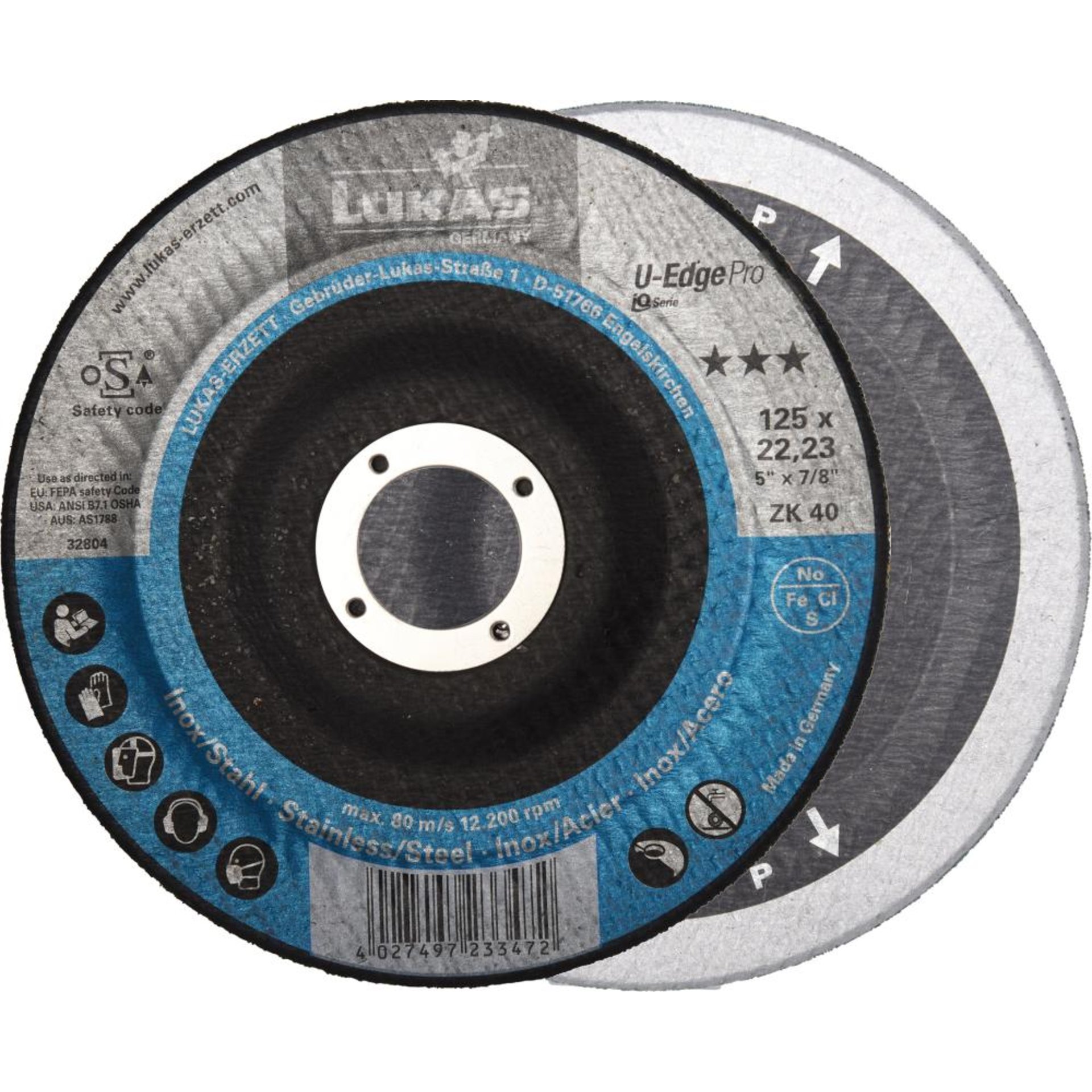Kehlnahtschleifscheibe U-EDGE PRO 125 mm Korn 60 Lukas-Erzett