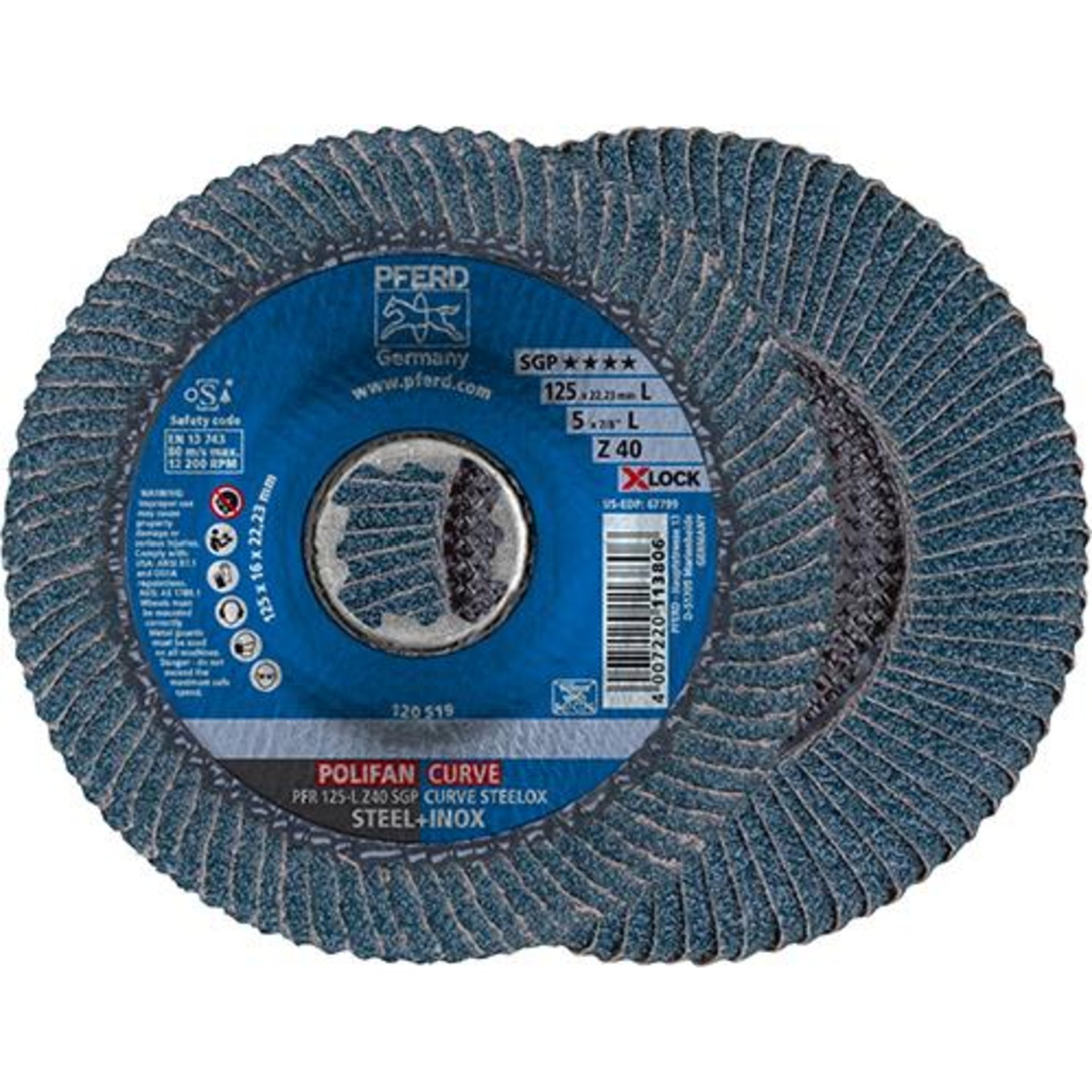 Fächerschleifscheibe X-LOCK SGP-CURVE 125mm L K40 Pferd