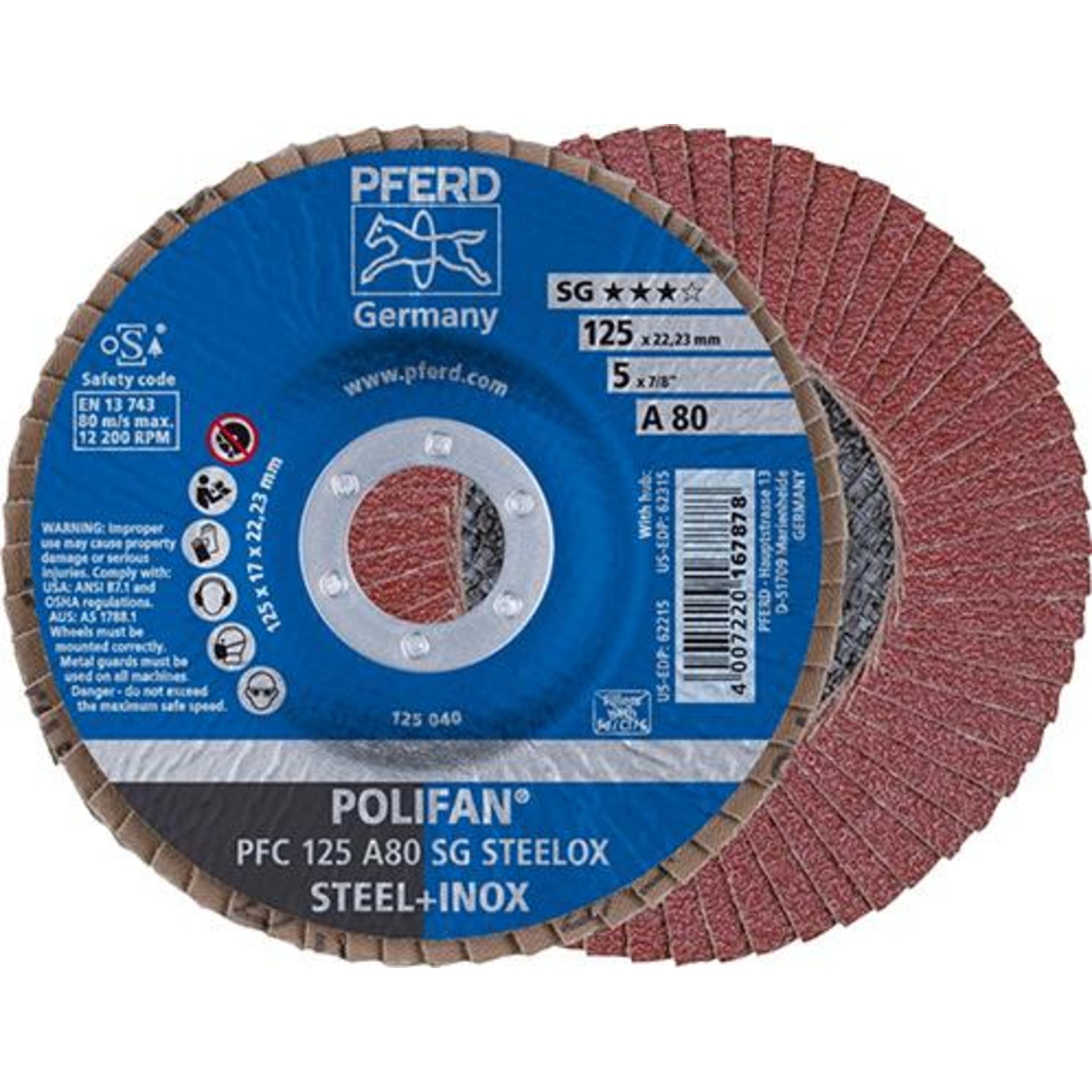 Fächerschleifscheibe A 80SG gewölbt 125mm K80 Pferd