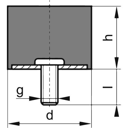 Gummi-Metall-Puffer Aus.D70 x 25mm M10x28