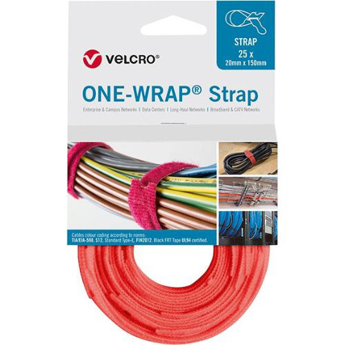 VELCRO Klettkabelbinder One Wrap Strap 20 x 200mm, orange, 25 Stück