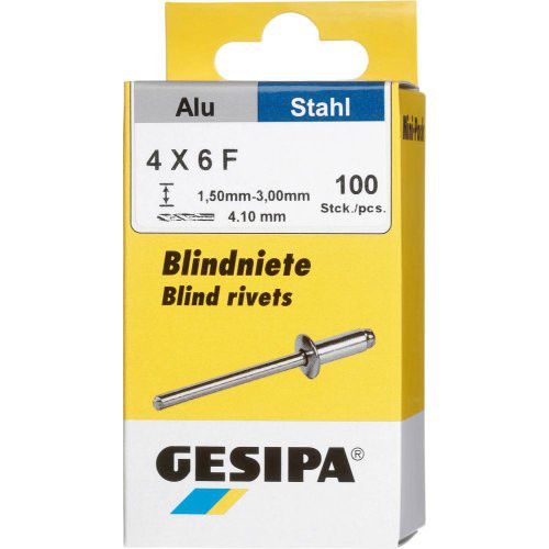 Blindniet Alu/Stahl Flachrundkopf Mini-Pack 4x6mm a 100Stück GESIPA