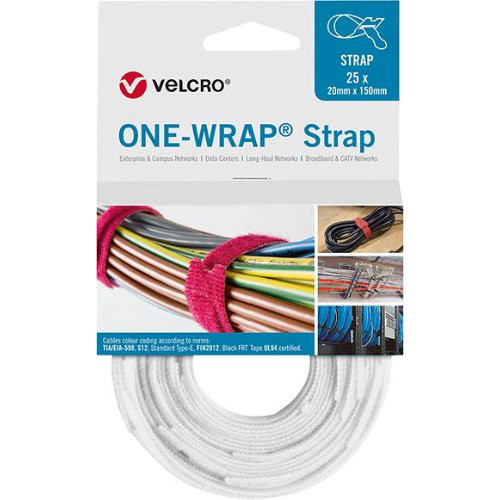 VELCRO Klettkabelbinder One Wrap Strap 20 x 200mm, weiß, 25 Stück