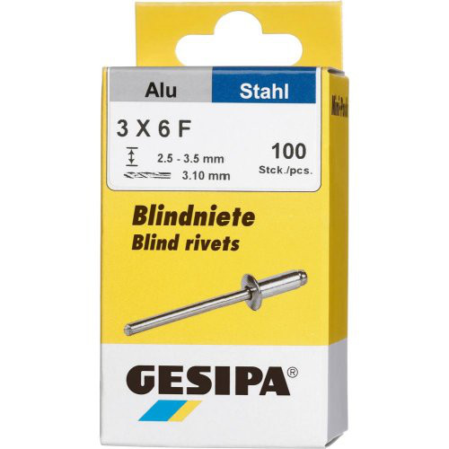 Blindniet Alu/Stahl Flachrundkopf Mini-Pack 3x6mm a 100Stück GESIPA