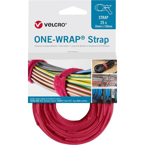 VELCRO Klettkabelbinder One Wrap Strap 20 x 330mm, rot, 25 Stück