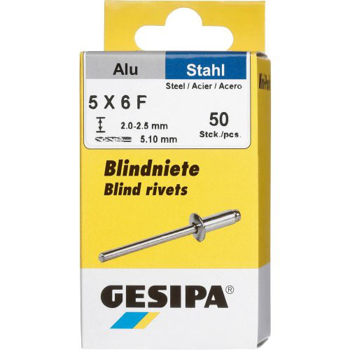 Blindniet Alu/Stahl Flachrundkopf Mini-Pack 5x6mm a 50Stück GESIPA