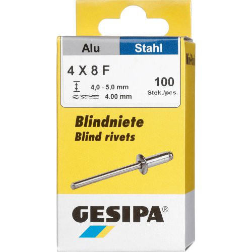 Blindniet Alu/Stahl Flachrundkopf Mini-Pack 4x8mm a 100Stück GESIPA