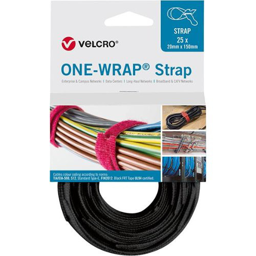 VELCRO Klettkabelbinder One Wrap Strap 20 x 200mm, schwarz, 25 Stück