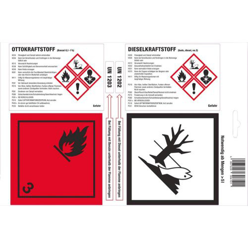 Haftetiketten Otto- und Dieselkraftstoff A4-Bogen