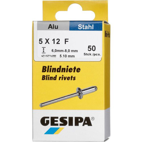 Blindniet Alu/Stahl Flachrundkopf Mini-Pack 5x12mm a 50Stück GESIPA