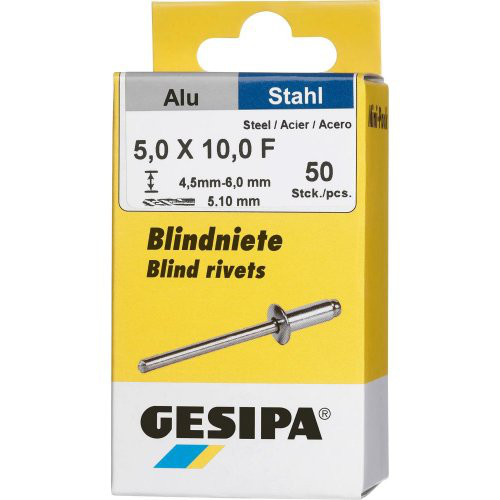 Blindniet Alu/Stahl Flachrundkopf Mini-Pack 5x10mm a 50Stück GESIPA