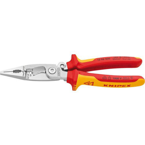 Elektroinstallationszangeverchromt VDE mit 2-Komponenten-Griffen 200mm KNIPEX