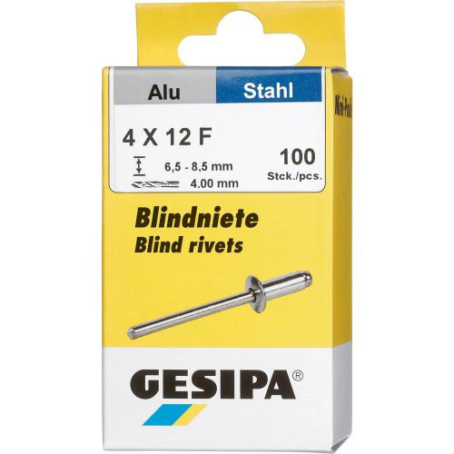 Blindniet Alu/Stahl Flachrundkopf Mini-Pack 4x12mm a 100Stück GESIPA